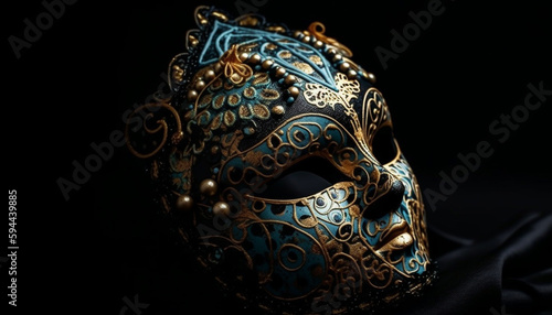 Gold colored mask adds mystery to celebration beauty generated by AI