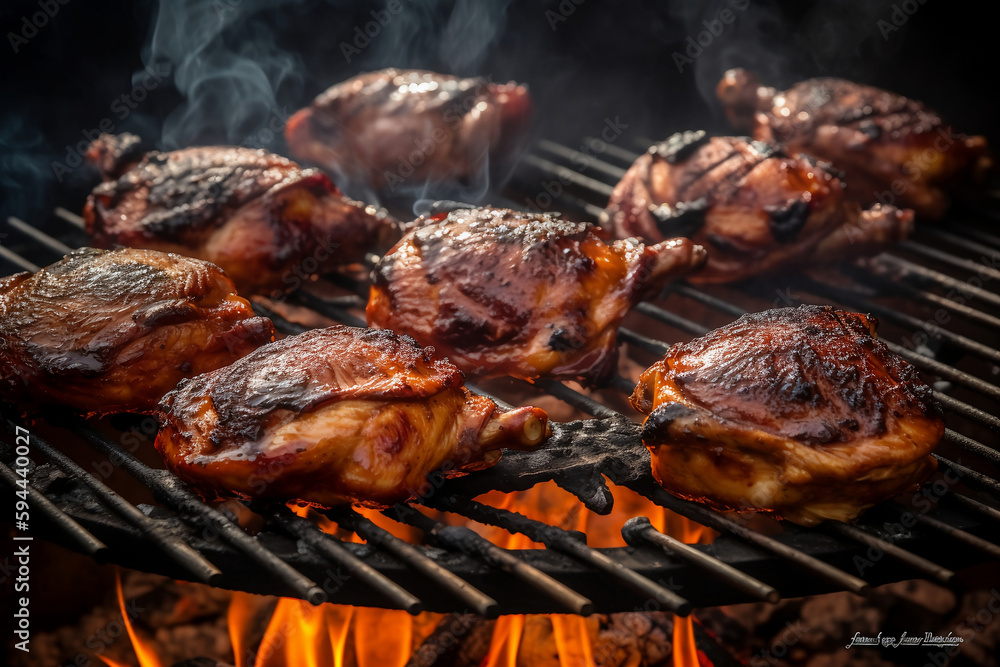 Char-grilled Barbecue chicken BBQ AI-generated art, Generative AI, illustration, Char-grilled Barbecue chicken BBQ AI-generated art, Generative AI, illustration,