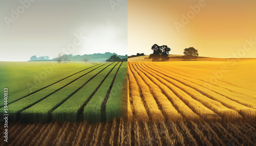 Organic wheat harvesting at sunset in meadow generated by AI