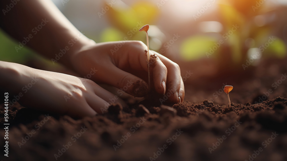 Fototapeta premium Close Up Plant in Female Hands. Care of the Environment. Ecology concept. Generative Ai