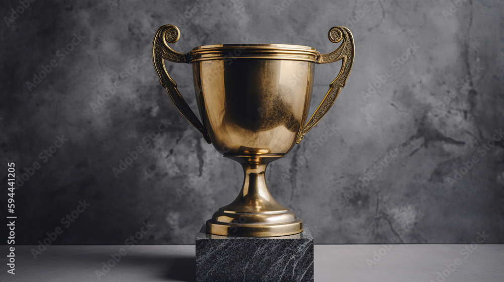 Gold trophy cup on concrete stone grey background Gold trophy cup on concrete stone grey background