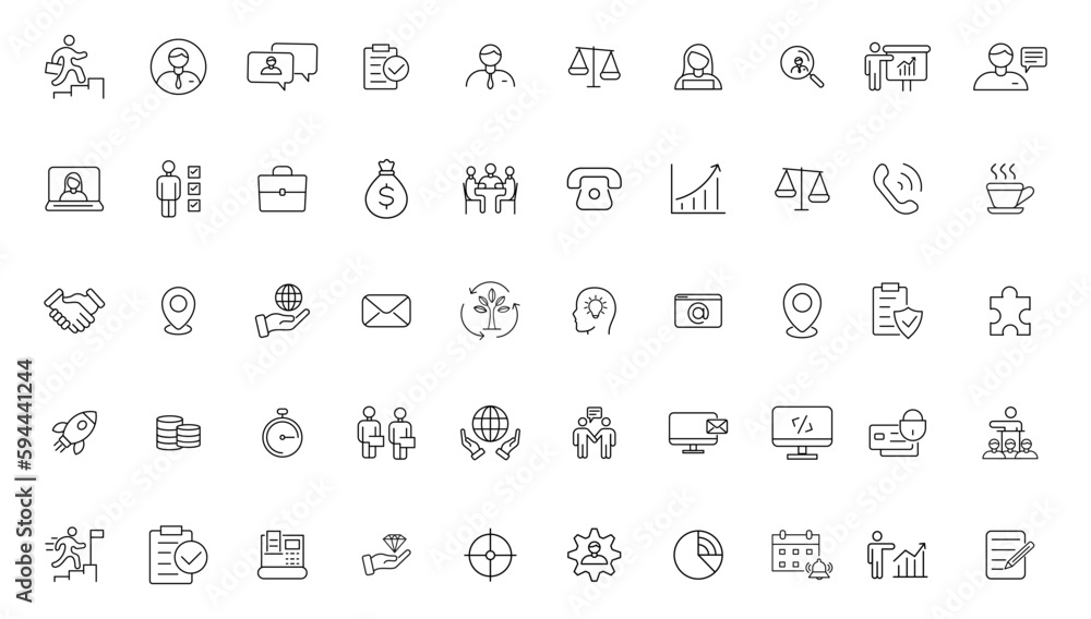 Fototapeta premium Headhunting icon set. Recruitment icon set Included the icons as Job Interview, Career Path, Resume, Job hiring, Candidate and Human resource icons. Vector illustration.