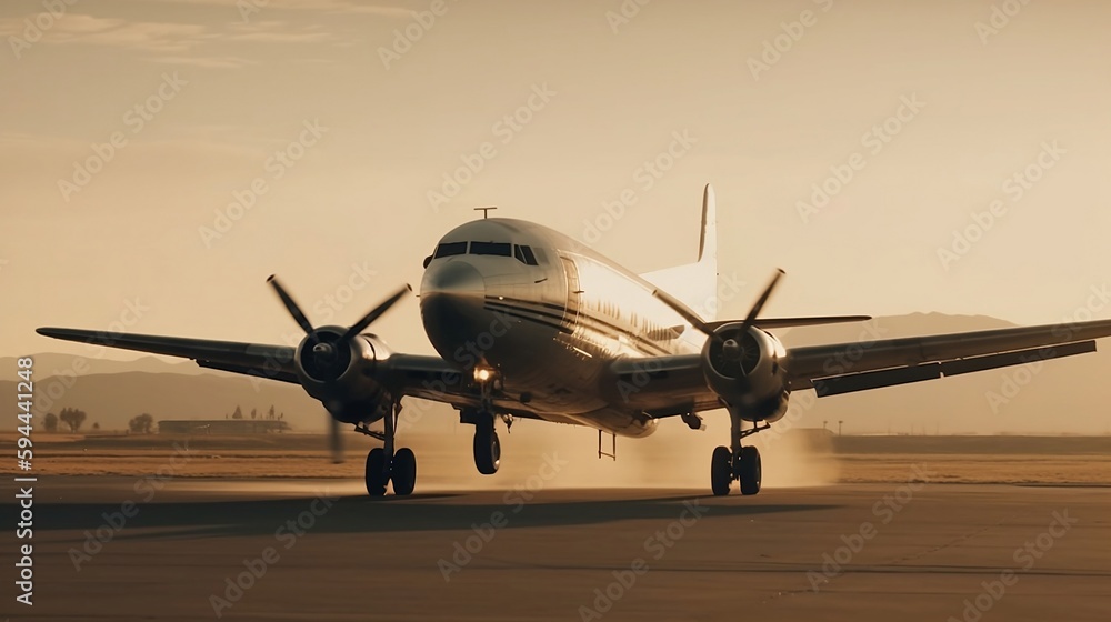 Naklejka premium airplane at sunset