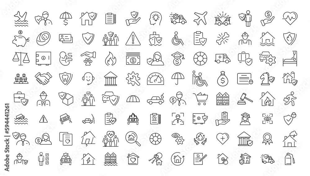 Insurance elements - minimal thin line web icon set. Outline icons collection. Simple vector illustration Insurance elements - minimal thin line web icon set. Outline icons collection. Simple vector illustration