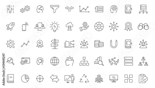  Big data analysis thin line icon set. Data processing outline pictograms for website and mobile app GUI. Digital analytics simple UI, UX vector icons