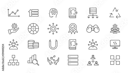 Big data analysis thin line icon set. Data processing outline pictograms for website and mobile app GUI. Digital analytics simple UI, UX vector icons