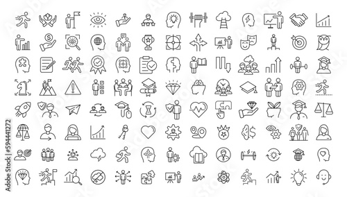 Vector set thin icons related to career progress  coaching  business people training  tutorship and professional consulting service. Mono line pictograms and infographics design elements