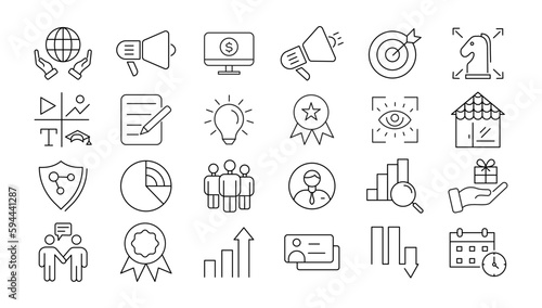  Digital marketing icons set. Content, search, marketing, ecommerce, seo, electronic devices, internet, analysis, social and more line icon.