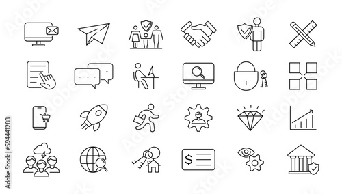 Digital marketing icons set. Content, search, marketing, ecommerce, seo, electronic devices, internet, analysis, social and more line icon.