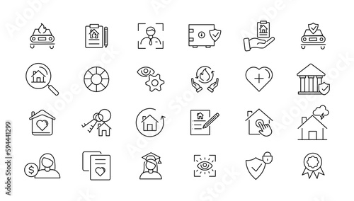 Insurance elements - minimal thin line web icon set. Outline icons collection. Simple vector illustration