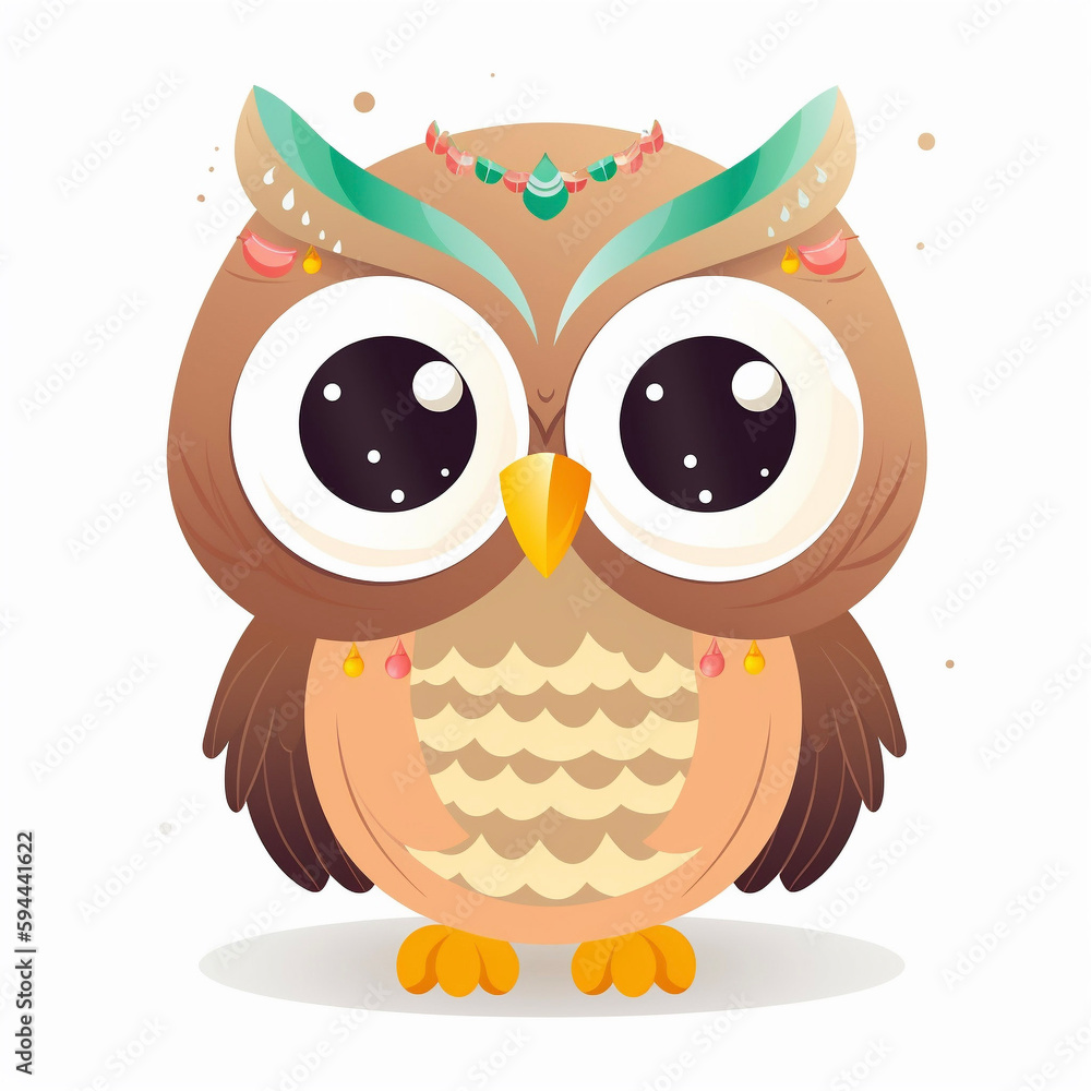 Fototapeta premium Cute Baby Owl on White Icon Vector Generative AI