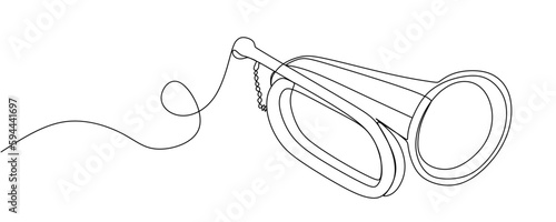 Musical instrument trumpet one Continuous line. One line drawing of musical wind instrument trumpet isolated on white background. Vector illustration