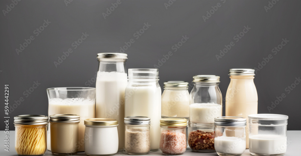 Dairy products with postbiotics and berries on dark background. Concept for healthy intestine and immune system. Close-up. Generative Ai content. Dairy products with postbiotics and berries on dark background. Concept for healthy intestine and immune system. Close-up. Generative Ai content.