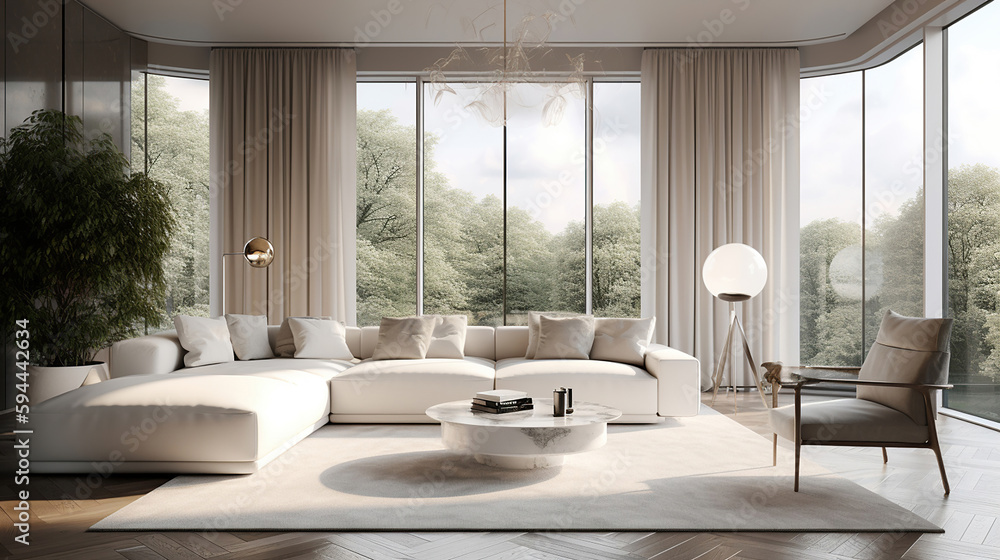 Modern interior of open space with design modular sofa, furniture. Generative Ai Modern interior of open space with design modular sofa, furniture. Generative Ai