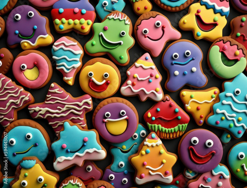 colorful homemade cookies and gingerbread with glaze prepared for the holiday. generative AI