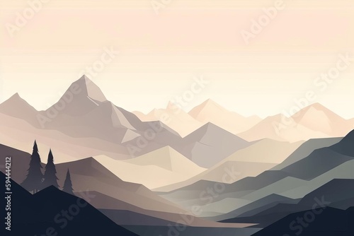 Distant Mountain Peaks Painting, AI Generated