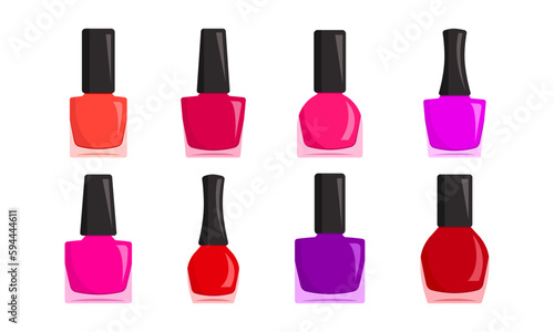 Nail polish bottle vector icon, colorful enamel varnish, beauty salon set isolated on white background. Cosmetic illustration