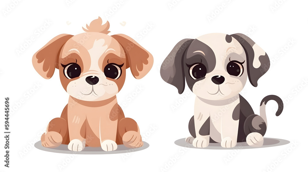 Obraz premium Playful Paws: Embark on a Whimsical Journey with Funny Cute Puppies in Flat Design, AI Generative