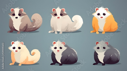 Ferret Frenzy  Funny Cute Ferrets in Flat Design  AI Generative