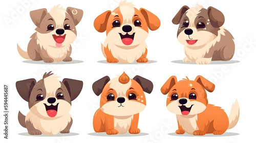 Playful Paws: Embark on a Whimsical Journey with Funny Cute Puppies in Flat Design, AI Generative