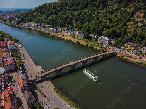 Aerial view by drone Heidelberg Baden-Wurtemberg Bridge Neckar Germany  photo