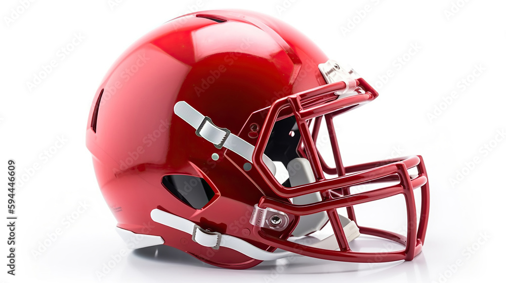 Fototapeta premium Red American football helmet isolated on a white background. Generative Ai