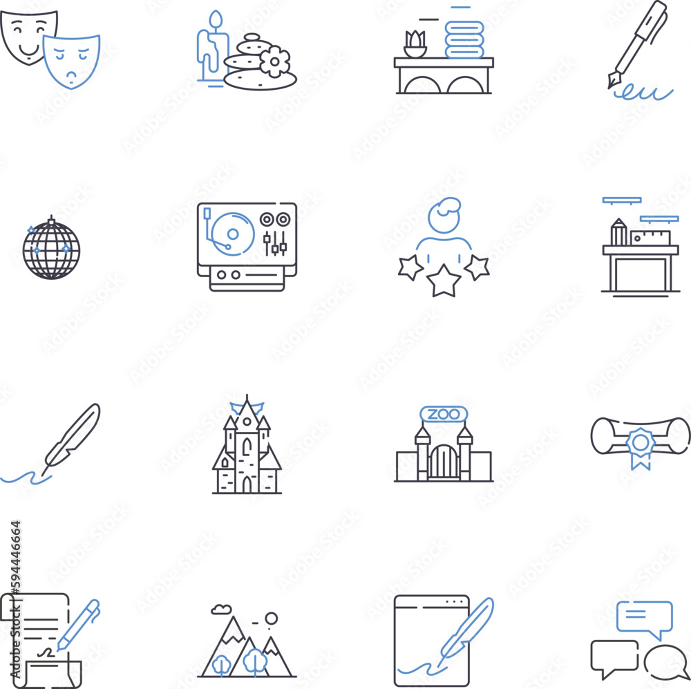 Fototapeta premium Applied arts line icons collection. Sculpture, Ceramics, Glassblowing, Textiles, Photography, Printmaking, Jewellery vector and linear illustration. Woodworking,Metalworking,Embroidery outline signs