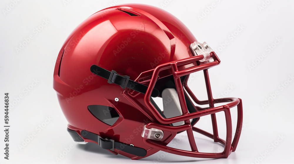 Fototapeta premium Red American football helmet isolated on a white background. Generative Ai
