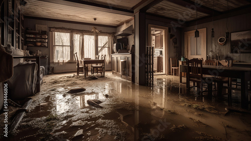 flooded interior interiors of a house. Generative Ai