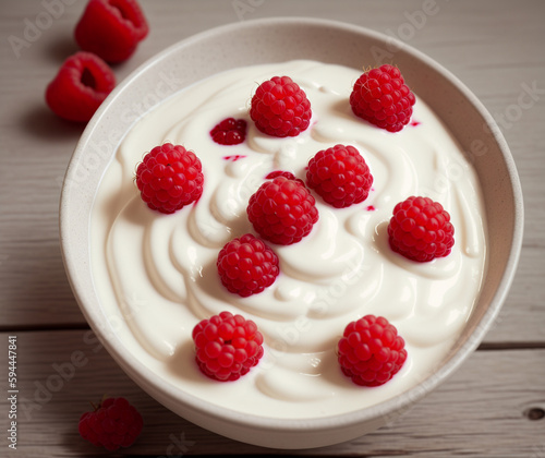 bowl of yogurt with raspberries