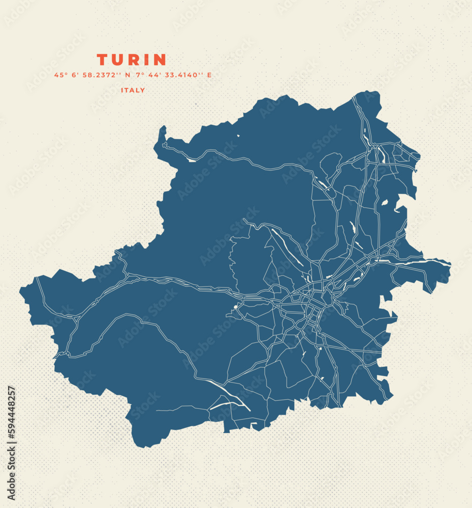 Turin - Italy Map Vector Poster and Flyer