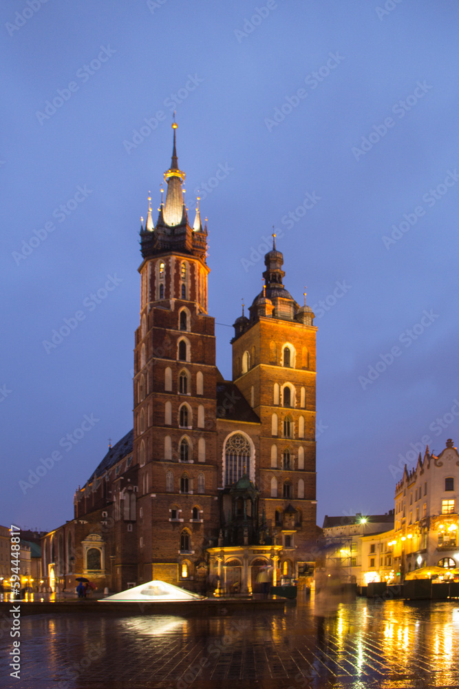 Naklejka premium Beautiful view of the Church of the Assumption of the Blessed Virgin Mary (St. Mary's Church) in Krakow, Poland