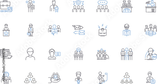 Organizational affairs line icons collection. Leadership, Decision-making, Communication, Collaboration, Planning, Accountability, Efficiency vector and linear illustration. Productivity,Resources