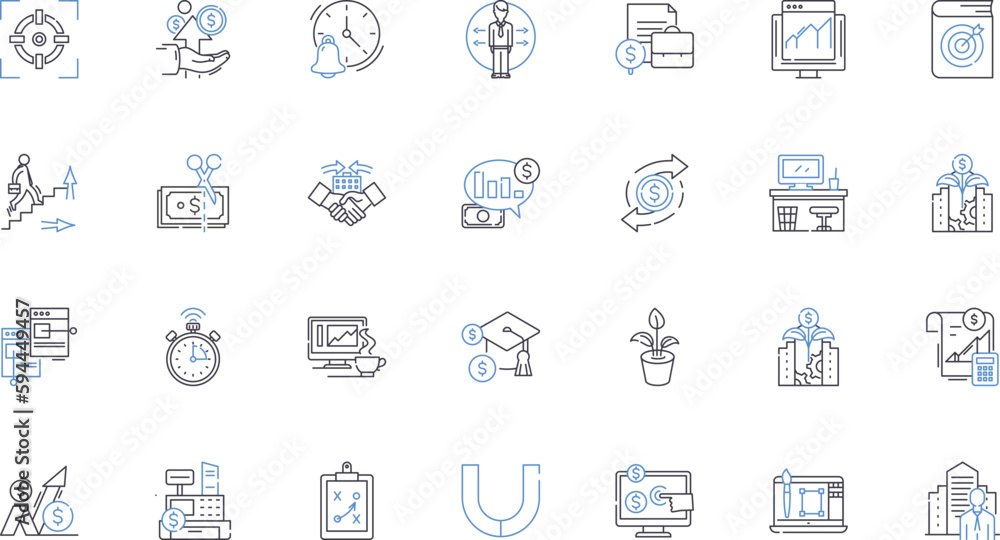 Corporations line icons collection. Business, Company, Organization, Industry, Commerce, Enterprise, Conglomerate vector and linear illustration. Firm,Entity,Establishment outline signs set - obrazy, fototapety, plakaty 