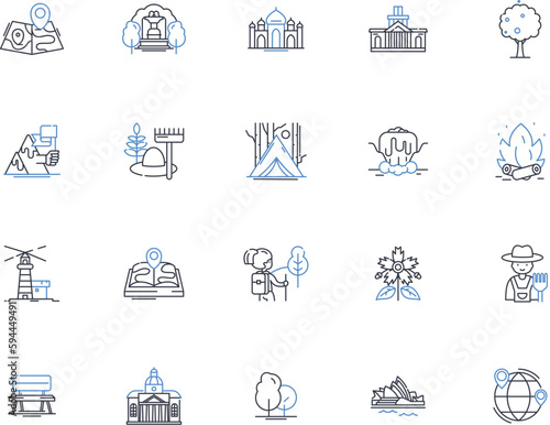 Seashorescapes line icons collection. Waves, Sand, Shells, Sunsets, Coral, Beachcombing, Drifod vector and linear illustration. Boardwalk,Seagulls,Tides outline signs set