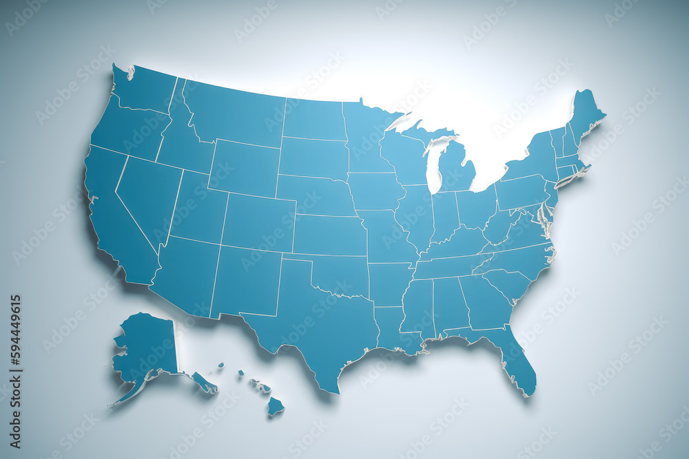 Map states of the USA in blue color. Generative Ai.