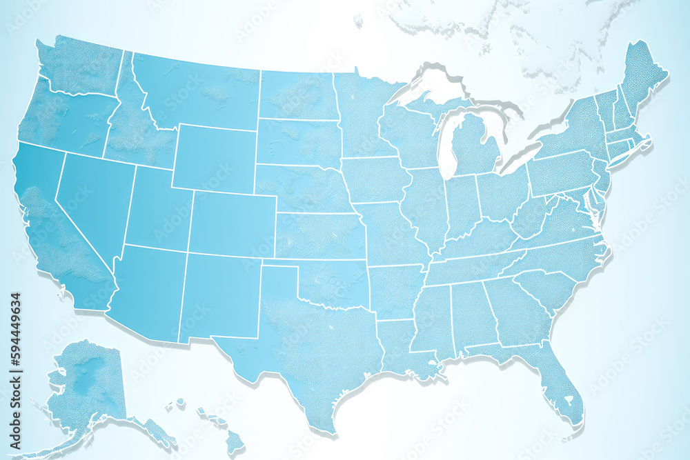 Naklejka premium Map states of the USA in blue color. Generative Ai.