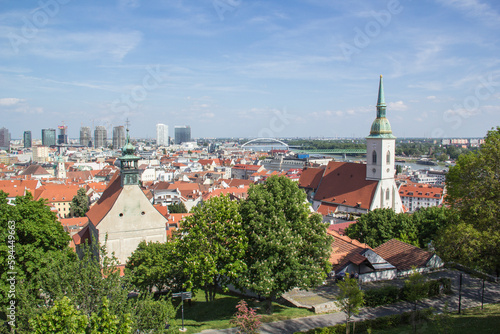 Beautiful view of St. Martin's Cathedral on the banks of the Danube in the old town of Bratislava, Slovakia on a sunny summer day  photo