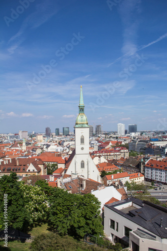 Beautiful view of St. Martin's Cathedral on the banks of the Danube in the old town of Bratislava, Slovakia on a sunny summer day 