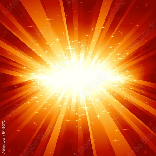 Festive explosion (centered) of light and stars from white to golden to dark red.