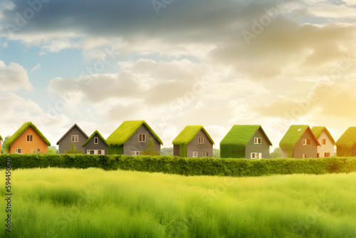 Grünes Dorf mit Gras Dächern