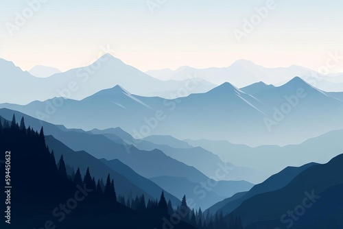 Distant Mountain Peaks Painting, AI Generated © ArquitecAi