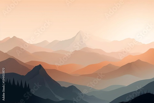 Distant Mountain Peaks Painting  AI Generated