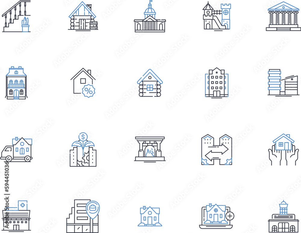 Property development line icons collection. Development , Real estate , Housing , Construction , Renovation , Investment , Subdivision vector and linear illustration. Planning ,Architecture ,Zoning