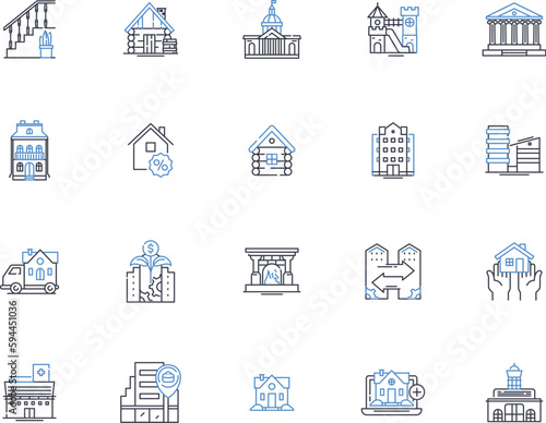 Property development line icons collection. Development , Real estate , Housing , Construction , Renovation , Investment , Subdivision vector and linear illustration. Planning ,Architecture ,Zoning