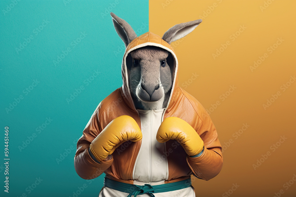 sad boxing kangaroo created with Generative AI technology Stock