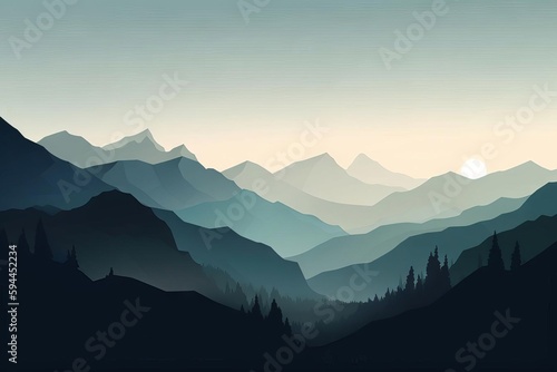 Distant Mountain Peaks Painting, AI Generated © ArquitecAi