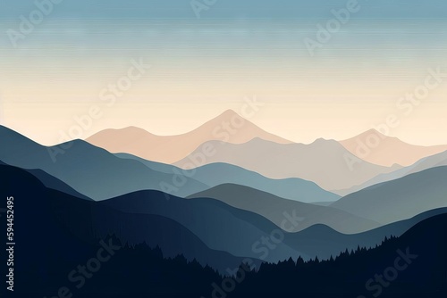 Distant Mountain Peaks Painting  AI Generated
