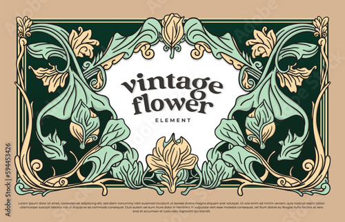 Vintage flower frame border with javanese vibes art nouveau style illustration