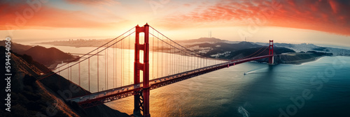 Golden gate bridge at Sunset  San Francisco. Generative Ai.